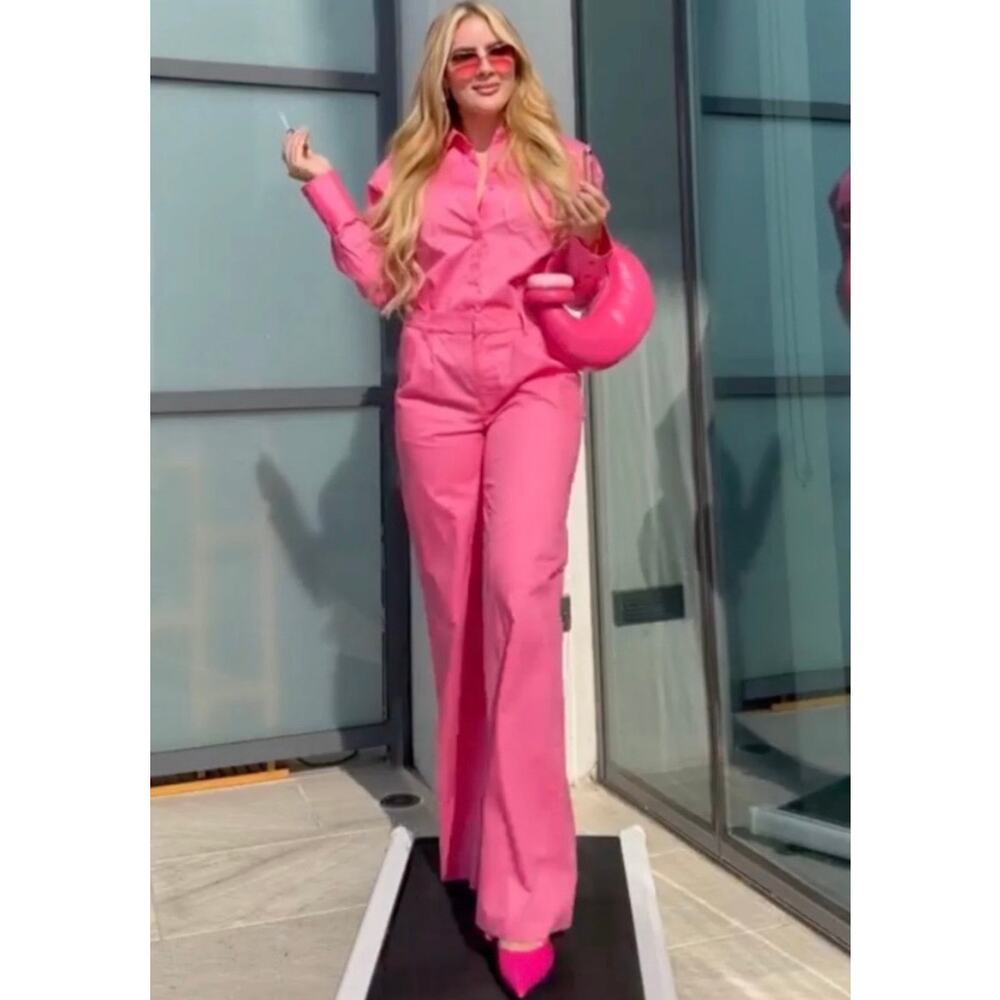 Zara x Barbie Movie pink long sleeve button front jumpsuit WOMENS XS - Picture 6 of 6